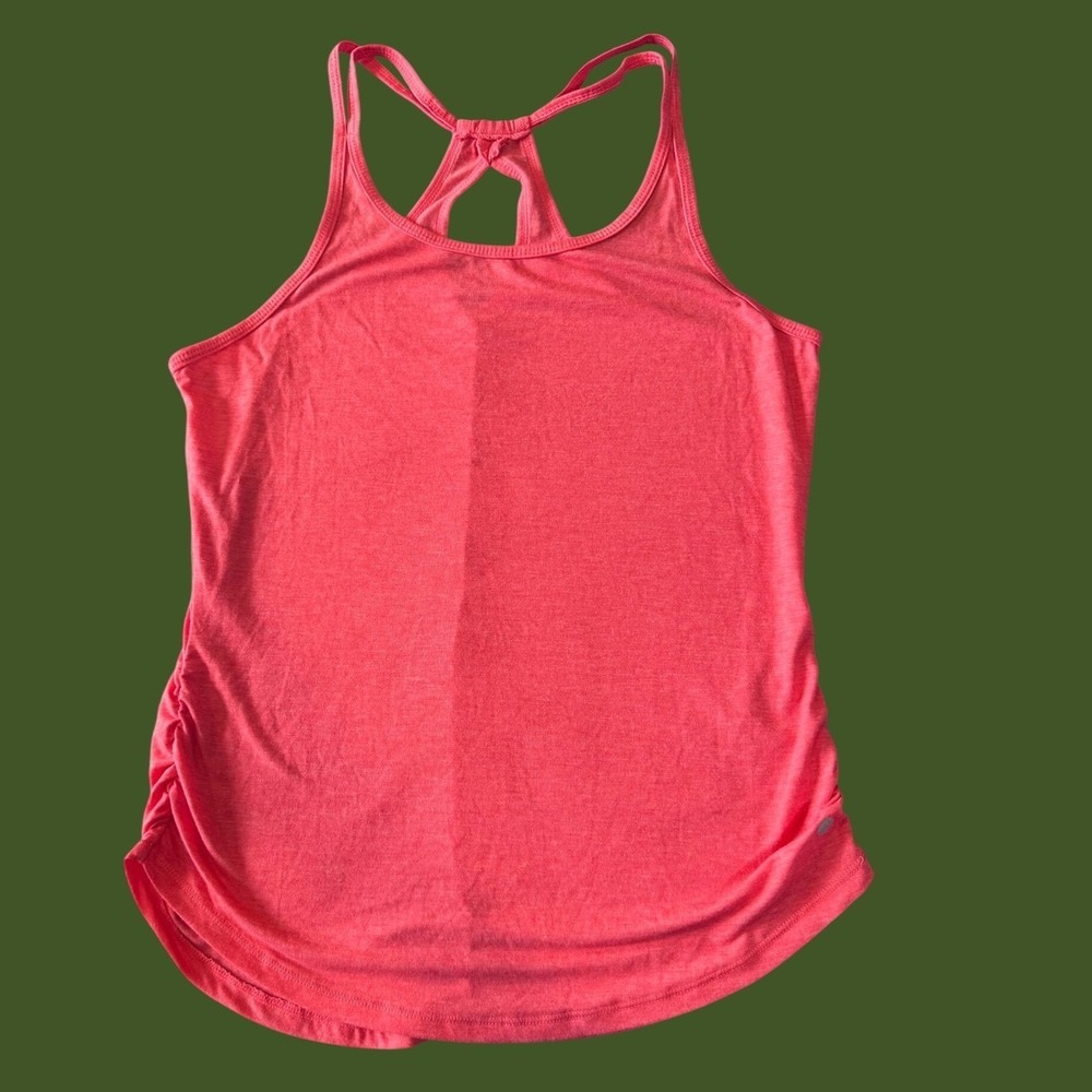 Apana Strappy Racerback Yoga Tank Top S Coral Heathered Ruched Side